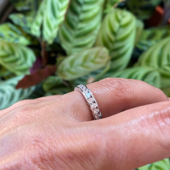 14k Solid White Gold 3.5mm ETERNITY Wedding Band - Picture 14 of 16